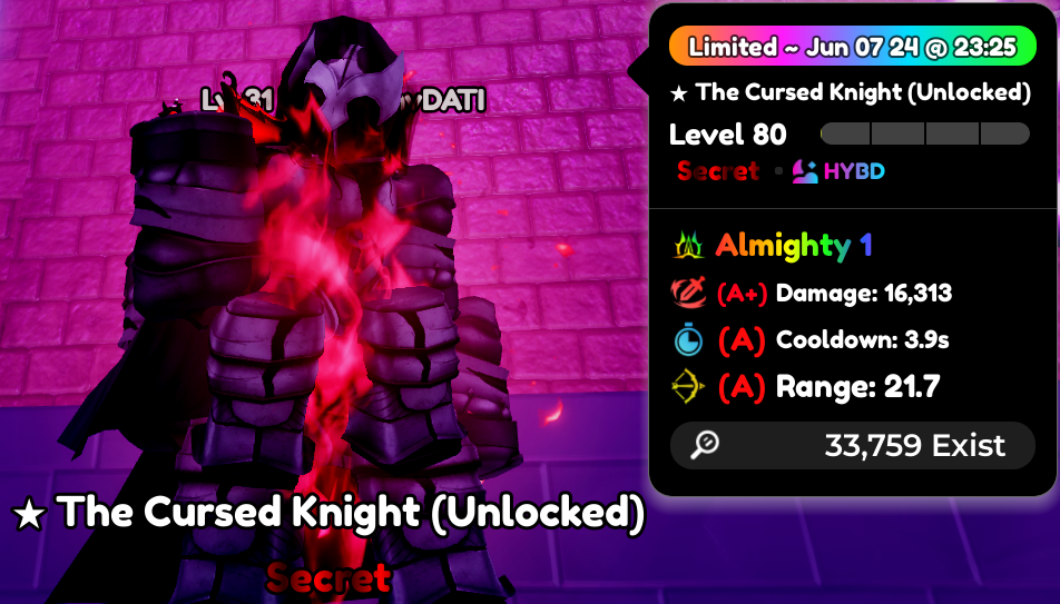 ตัวละคร *Secret Almighty* แบบเทรด อีกรีส อีโว The Curse Knight Unlocked (A+/A/A)